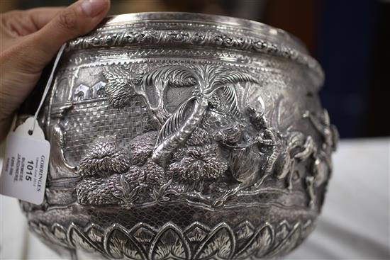 A late 19th/early 20th century Burmese silver jardinere, gross 43 oz.